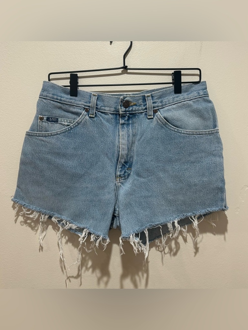 Lee Denim Blue Cutoff Jean Shorts with Raw Distressed Hem - Women’s Size 32 / 30
